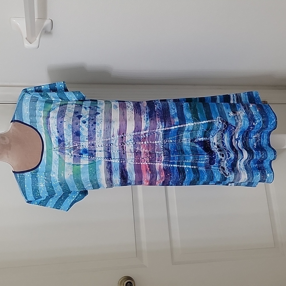 Leoma Lovegrove, Size L Striped Sailboat and Moon Artwork Dress, EUC